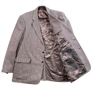 VTG‎ Joe Namath 50L Herringbone Wool Blend Blazer Gray Ivy League Old Money